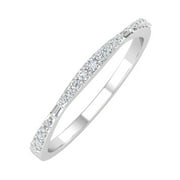 FINEROCK LLC Round and Baguette Shape Diamond Wedding Band Ring in 10K White Gold (0.12 cttw) (Ring Size 5)