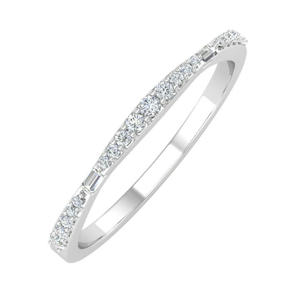 Round and Baguette Shape Diamond Wedding Band Ring in 10K White Gold (0.12 cttw) (Ring Size 8.5)