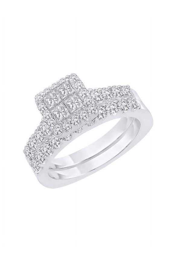 Round and Princess Cut Diamond Bridal Set in 14K White Gold (1 1/4 cttw, G-H, I2-I3)