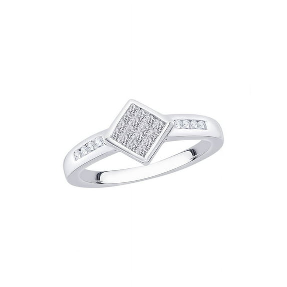 Round and Princess Cut Diamond Engagement Ring in 14K White Gold (1/4 cttw) (I-Color, SI3/I1-Clarity) (Size-5.5)