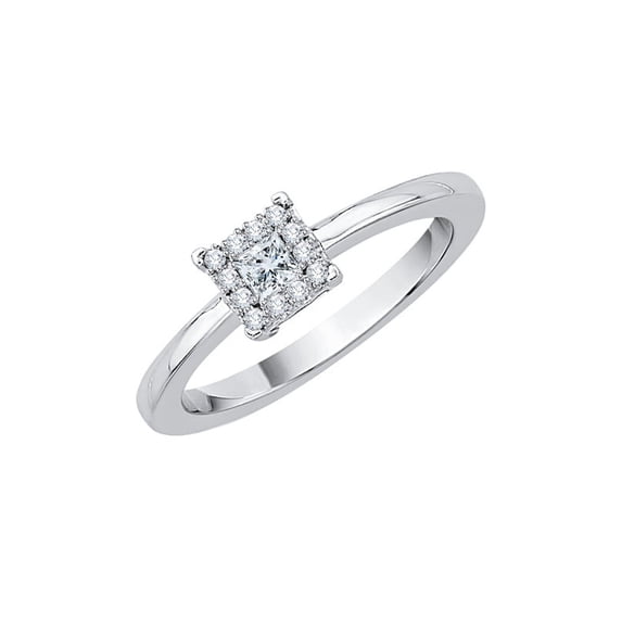 Round and Princess Cut Diamond Engagement Ring in 14K White Gold (1/5 cttw, G-H, I2-I3)