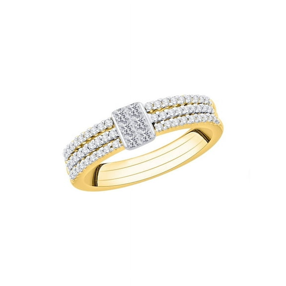 Round and Princess Cut Diamond Engagement Ring in 14K Yellow Gold (1/2 cttw) (I-Color, SI3/I1-Clarity) (Size-9)