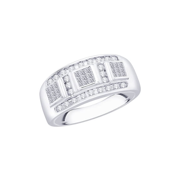 Round and Princess Cut Diamond Fashion Ring in Sterling Silver (1/2 cttw) (I-Color, SI3/I1-Clarity) (Size-6)