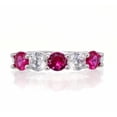 thumbnail image 1 of Round and Ruby Red Cubic Zirconia 5 Stone Anniversary Band - White Gold Plated Sterling Silver, 1 of 1