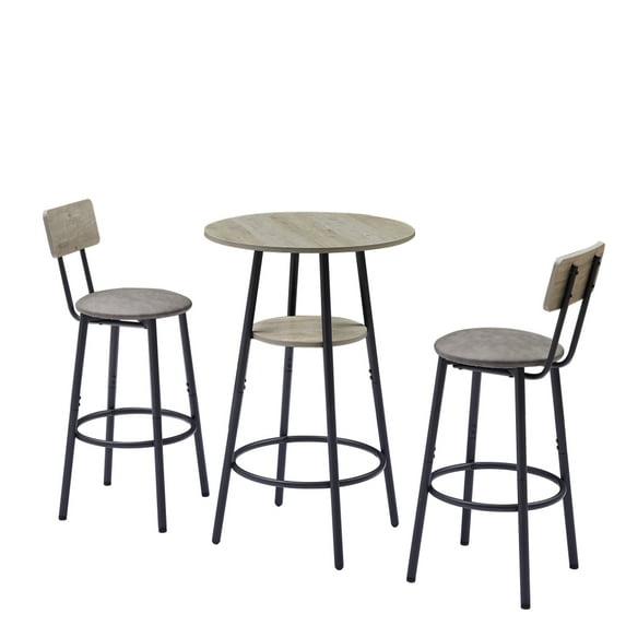 Round bar stool set with shelf, upholstered stool with backrest, Rustic Brown, 23.62'' W x 23.62'' D x 35.43'' H