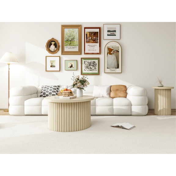 Round coffee table set of 2 for living room classic color different sizes collocation no sharp corners