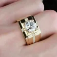 thumbnail image 1 of Round cut 2ct Simulated Diamonds Mens band ring 14k Yellow gold plated silver, 1 of 3