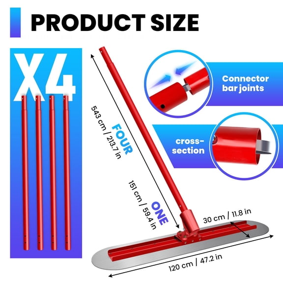 Round end concrete float, labor saving operation, large trowel board, spliced handle design, cement finishing tool, all angle adjustable, for construction site ground leveling task