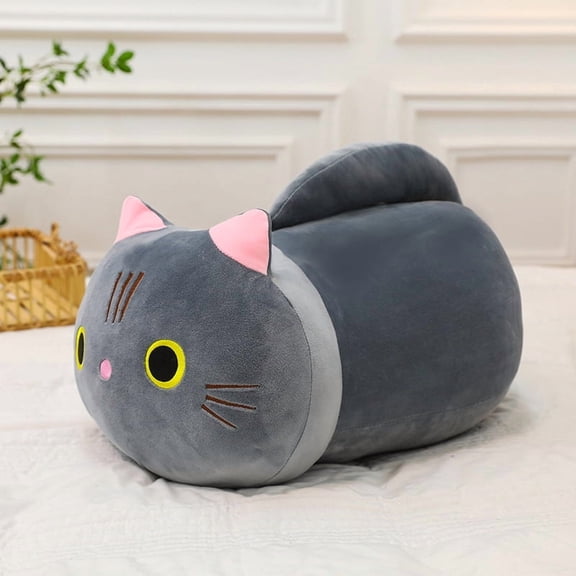 Round-eyed Cat Throw Pillow Doll Plush Toy, Soft Doll Rag Doll Birthday Gift Cat