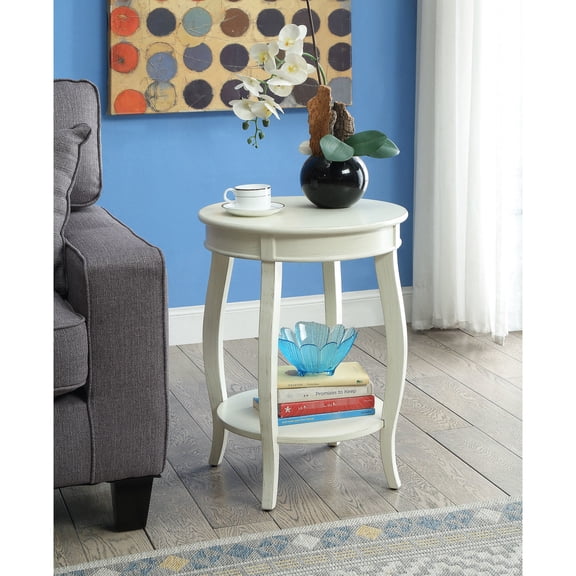 Round leg table with bottom shelf | Can be used in bedroom for storage | Made of wood and solid wood leg | Resolves storage problems