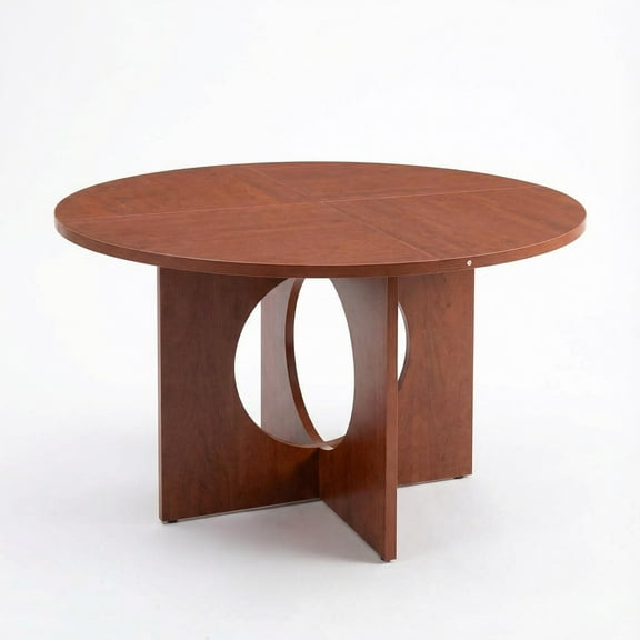 47.5-inch Round Dining Table, Modern Scandinavian with Reddish-brown Pedestal Base, Kitchen & Apartment Table for 4