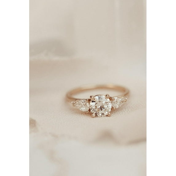 Round moissanite ring vintage moissanite engagement ring Yellow gold unique snowdrift 4 prong engagement ring diamond wedding ring for women