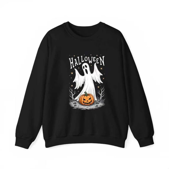 Cotton Round-neck long-sleeved Mysterious Apparition Glowing Sweatshirt Silhouetted Forest Design Black S-3XL