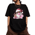 thumbnail image 1 of Round-neck short-sleeved Christmas pink snowflake Santa Claus blowing bubbles cotton comfortable black S-5XL, 1 of 5