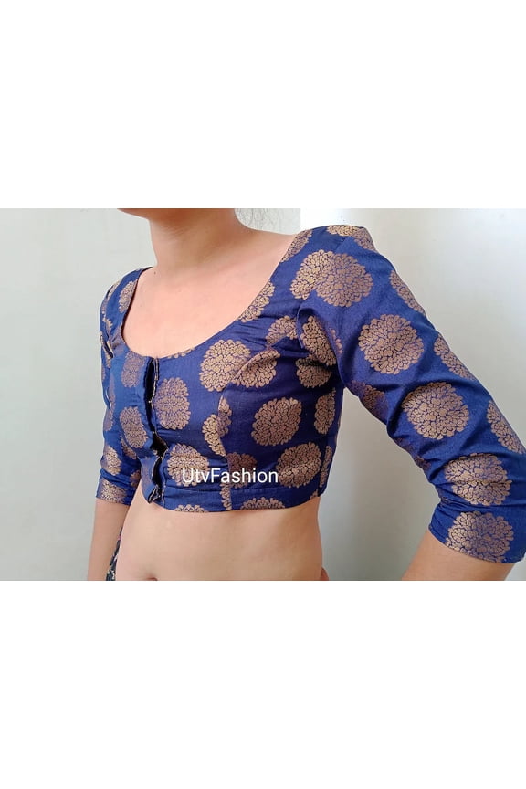 Round neck silk blouse with 3/4 sleeves,chanderi silk blouse in 100%cotton lining, popular color available in All Size !! Free shipping!!