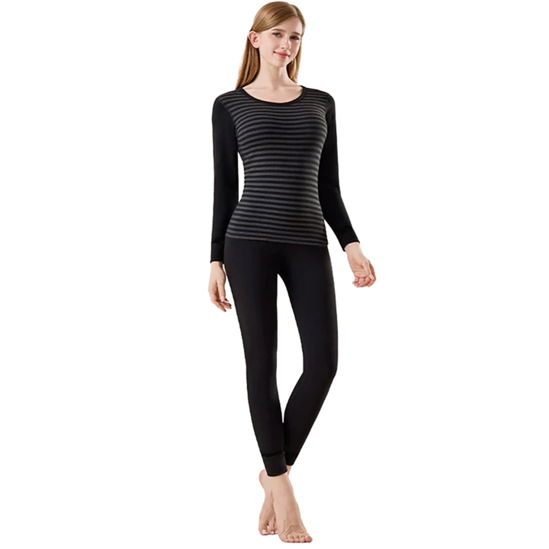 Round neck thermal underwear set, women's seamless edge-trimmed base ...
