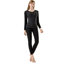 Round neck thermal underwear set, women's seamless edge-trimmed base layer top and bottom set