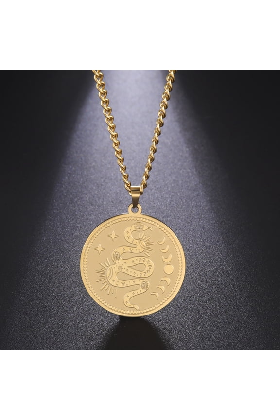 Round necklace Pendant Necklace 14K Yellow Gold Moon phase Curved Snake Circle Chain Choker For Men Women HipHop Jewelry