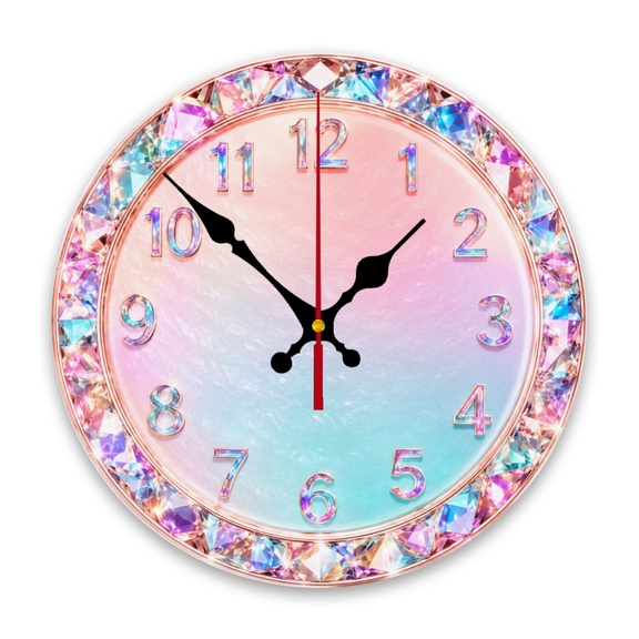Round pink blue gradient background with sparkles and numerals Design 10 inch Round Wooden Wall Clock, Silent, Wonderful for Bar, Shop, Gallery, Commercial Decor, Independence Day, Halloween
