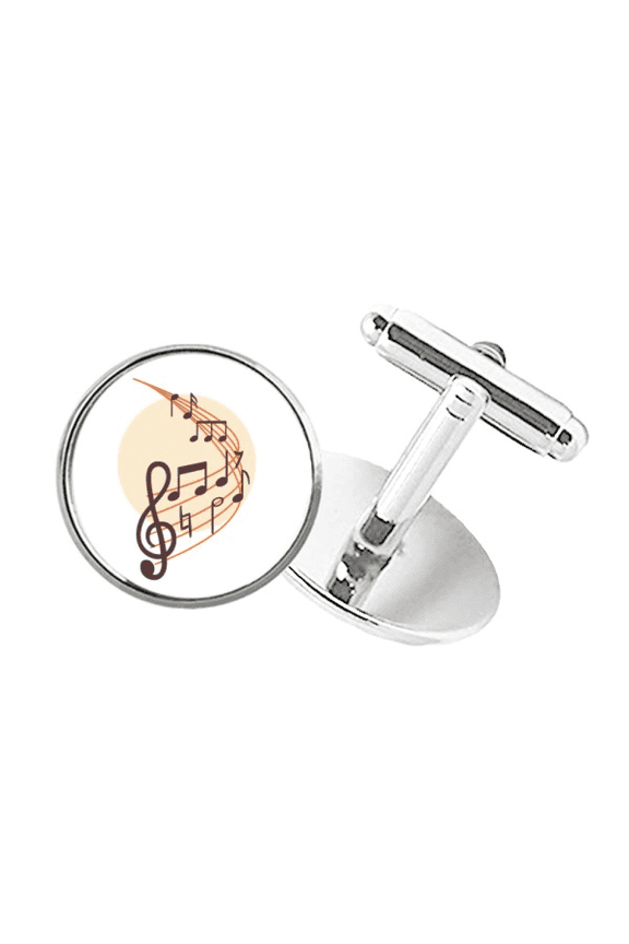 Round-shaped Curved Music Notes Round Button Cuff Clip Stud Cufflinks