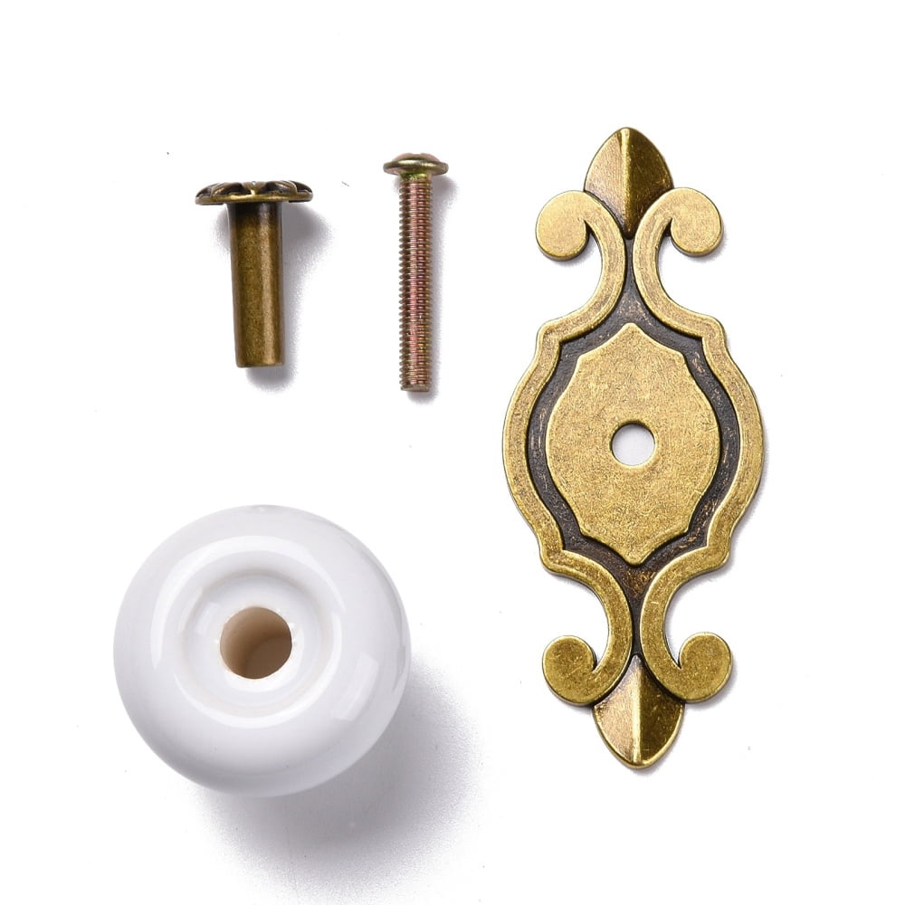 Round-shaped Porcelain Cabinet Door Knobs Kitchen Drawer Pulls Cabinet Handles with Screw & Zinc Alloy Finding White 73x29.5x2mm