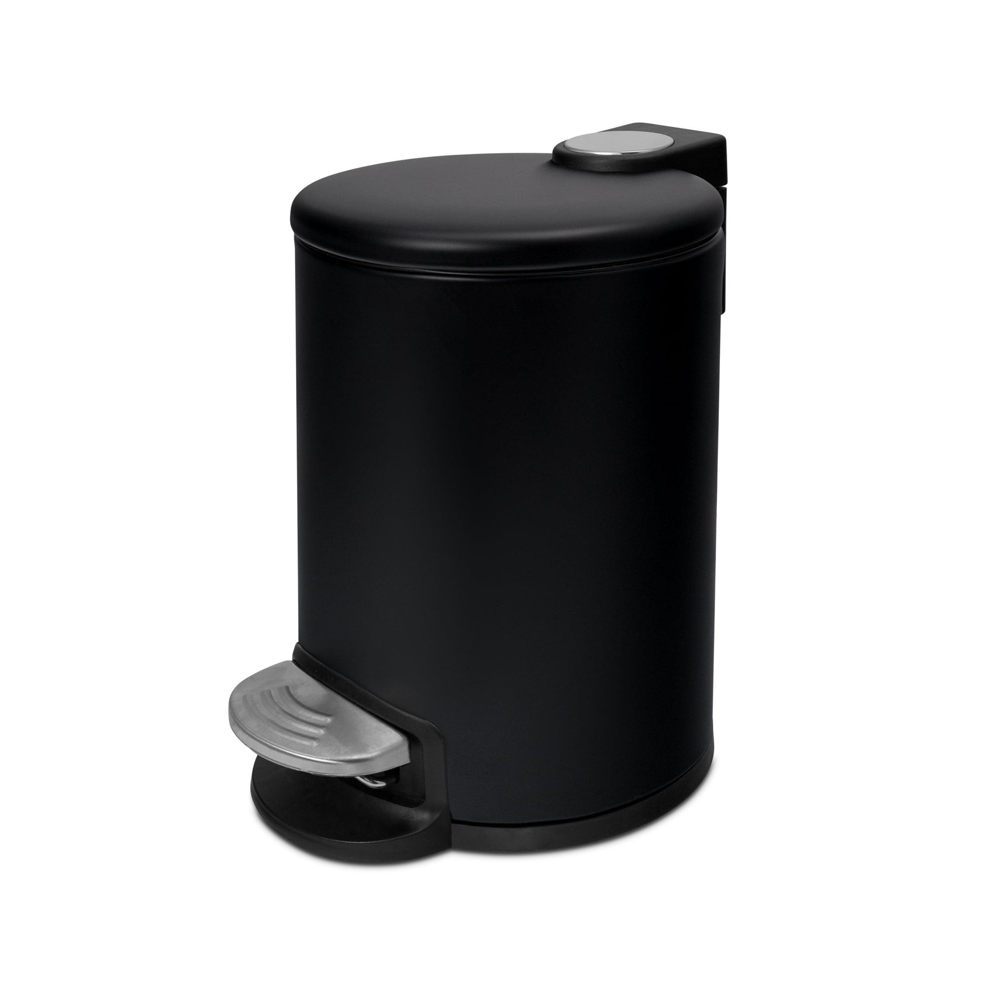 Acento Rondo Round Step Trash Can, 0.8 Gallon Compact Bathroom Waste Bin with Soft-Close Lid and Removable Liner Bucket, Matte Black