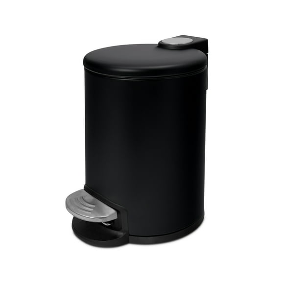 Acento 0.8 gal., Mini, Round Soft Close Premium Pedal Waste Bin for Bedroom, Bathroom, Home and Office, Step On Trash Can, Matte Black