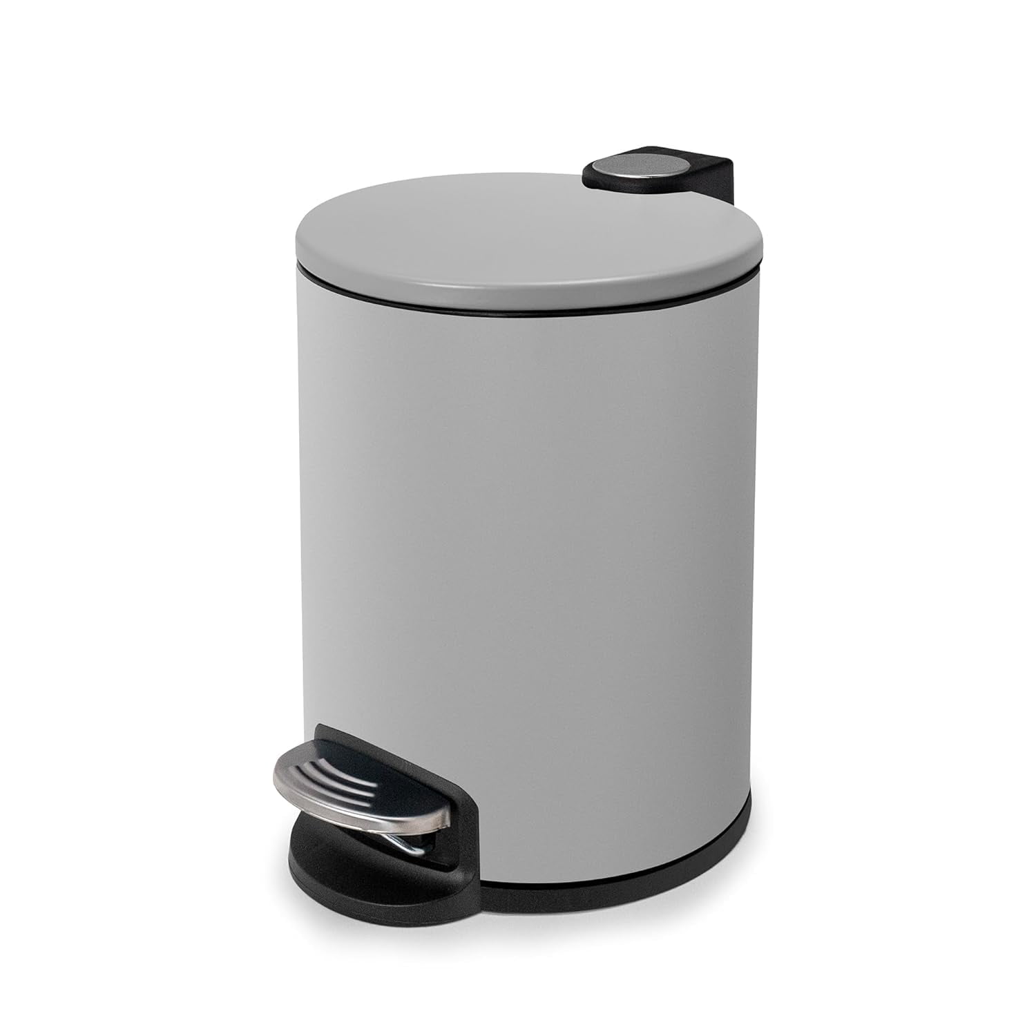 Acento Rondo 1.3 Gallon Round Step Trash Can with Soft-Close Lid, Removable Liner Bucket, Premium Pedal Metal Waste Bin for Bathroom, Bedroom, Dorm, Office, Matte Gray