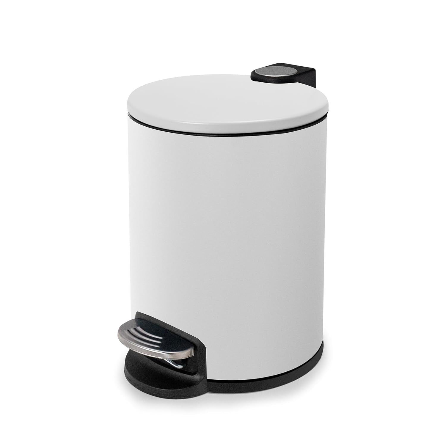 Acento Rondo 1.3 Gallon Round Step Trash Can with Soft-Close Lid, Removable Inner Liner Bucket, Premium Pedal Metal Waste Bin for Bathroom, Bedroom, Dorm, Office, Matte White
