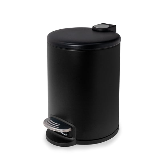 Acento Rondo 1.3 Gallon Round Step Trash Can with Soft-Close Lid, Removable Liner Bucket, Premium Pedal Metal Waste Bin for Bathroom, Bedroom, Dorm, Office, Matte Black