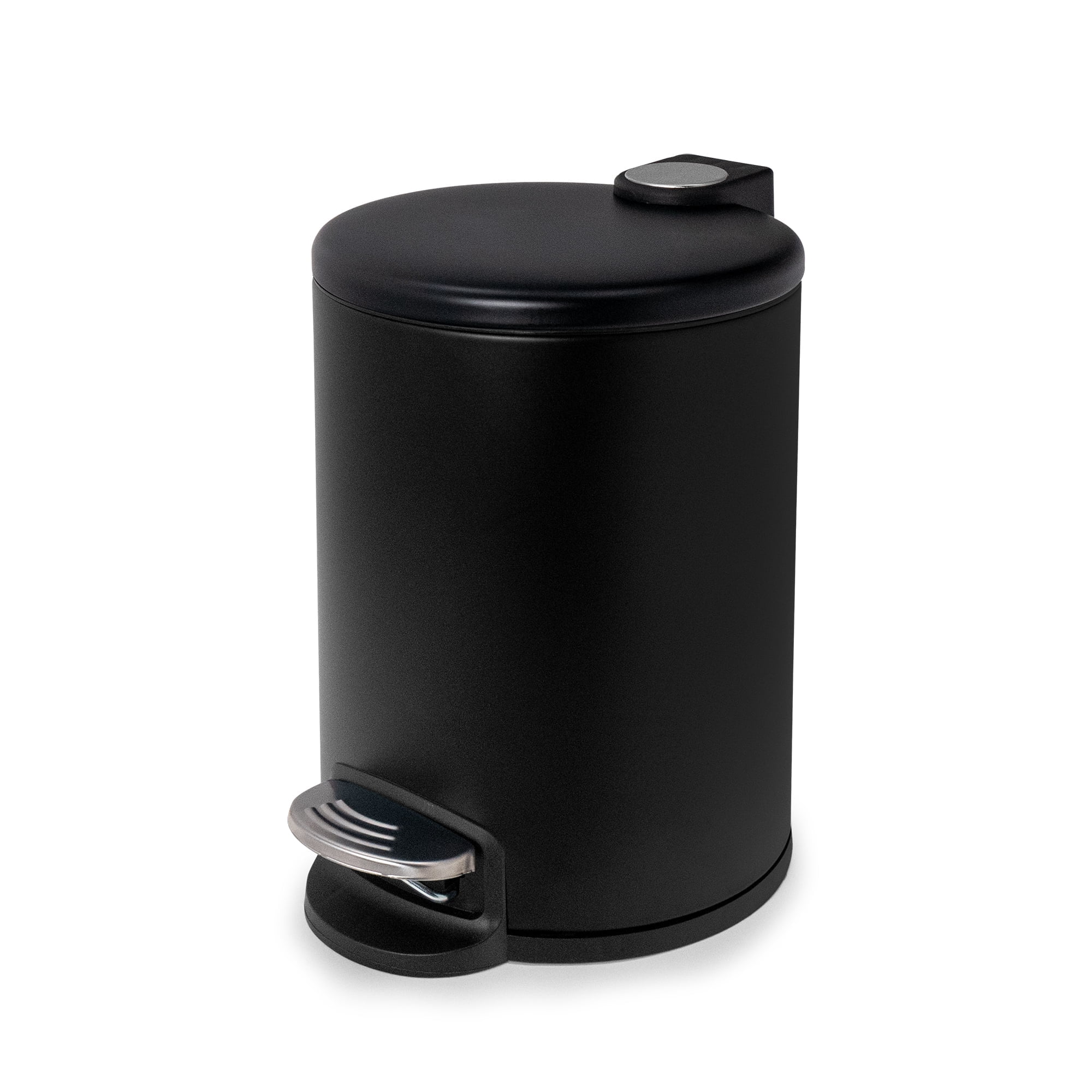 Acento Rondo 1.3 Gallon Round Step Trash Can with Soft-Close Lid, Removable Liner Bucket, Premium Pedal Metal Waste Bin for Bathroom, Bedroom, Dorm, Office, Matte Black