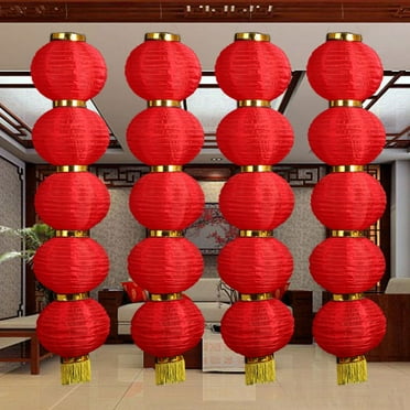Round string lantern outdoor waterproof sun protection festive folding red lantern - style：single；