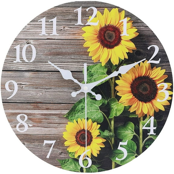 Round Sunflower Wall Clock, Silent, Battery Operated