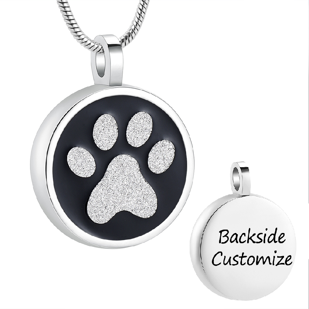 Round with Paw Print Pet Cremation Jewelry for Ashes Urn Necklace