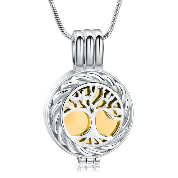 Round with Tree of Life Cremation Jewelry for Ashes Holder Urn Necklace Lockets for Human Pet Ashes of Loved One Pendent for Ashes and Chain