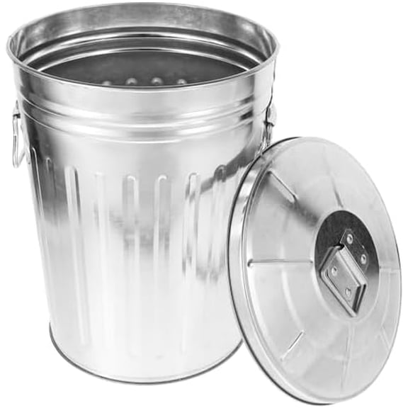 Round with lid Metal Wastebasket 8L Gallon Galvanized Trash Can Metal Garbage Can for Home, Office, Bathroom$$Storage