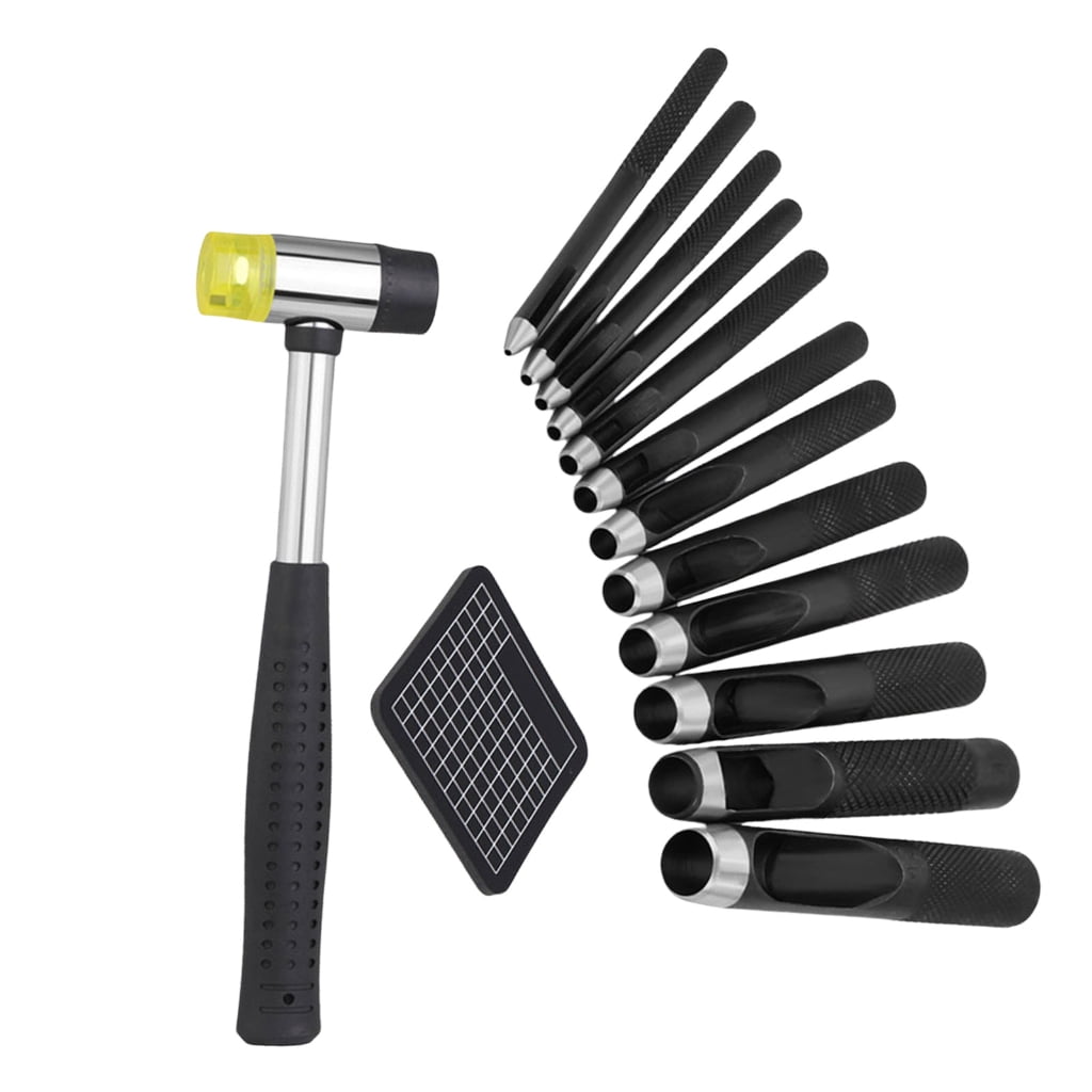 Round1eatherHole Punching Hollow Punching Set with Hammer for Craft Project