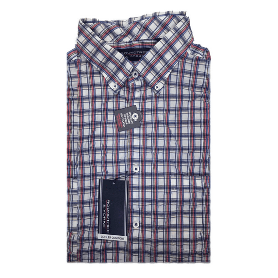 RoundTree and Yorke Cotton Shirt, Plaid White v2, XL