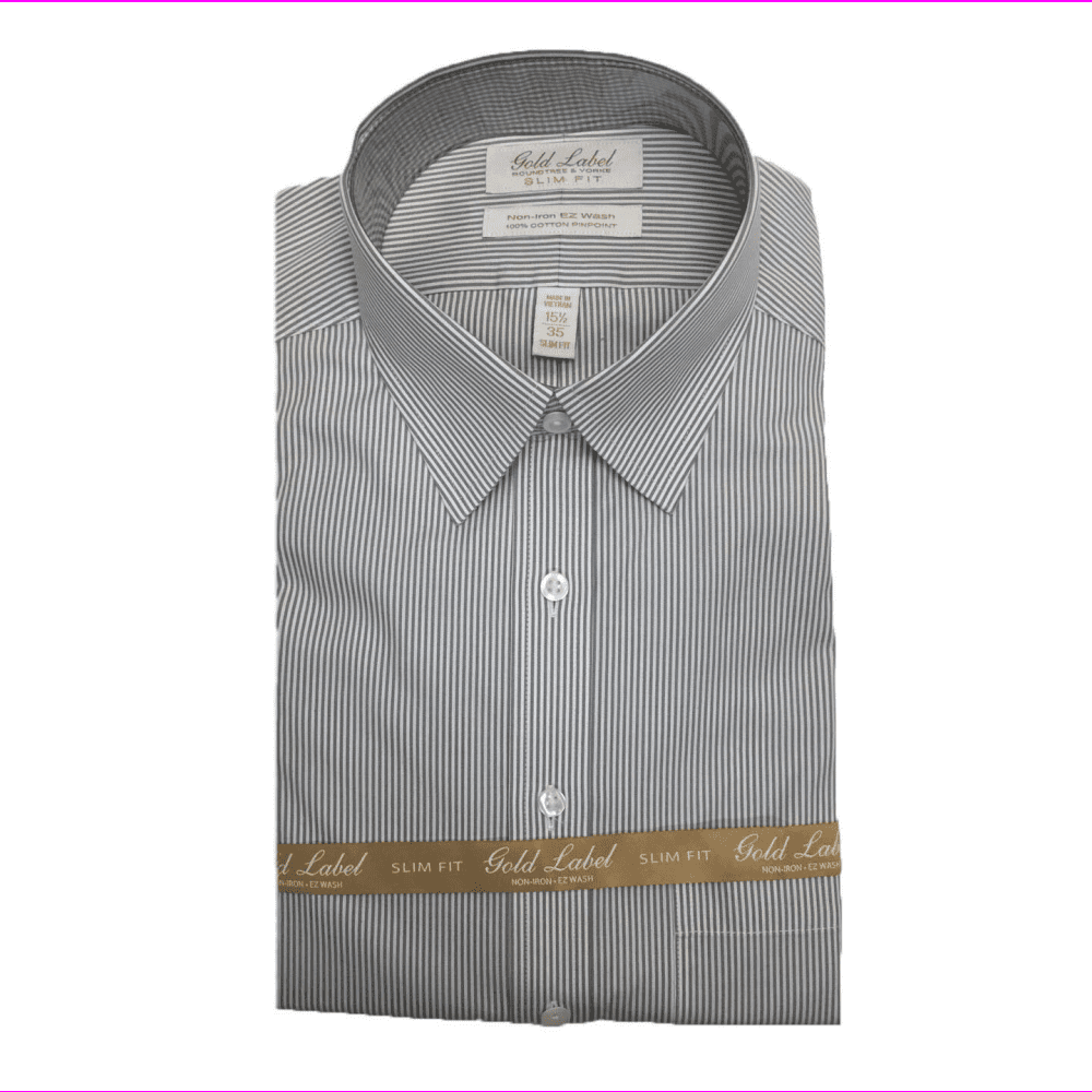 RoundTree and Yorke Gold Label Fitted Cotton Dress Shirt, Grey Multi