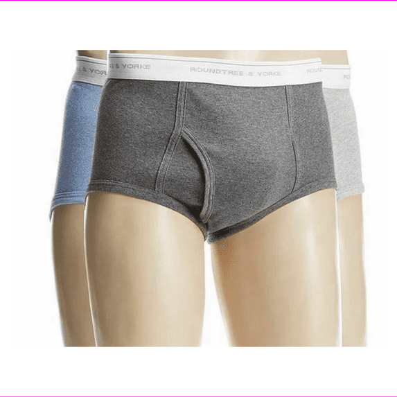 RoundTreeandYorke 3 Pairs Men's Cotton Full-Cut Brief BigandTall GreyandBlue, Size 50