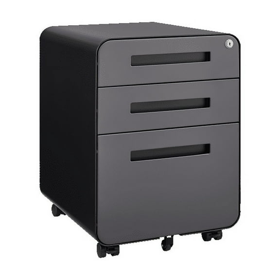 Rounded 3 drawer mobile filing cabinet, simple style multifunctional legal/letter/A4 file storage cabinet, 5-wheel design with anti tilt cold-rolled steel material