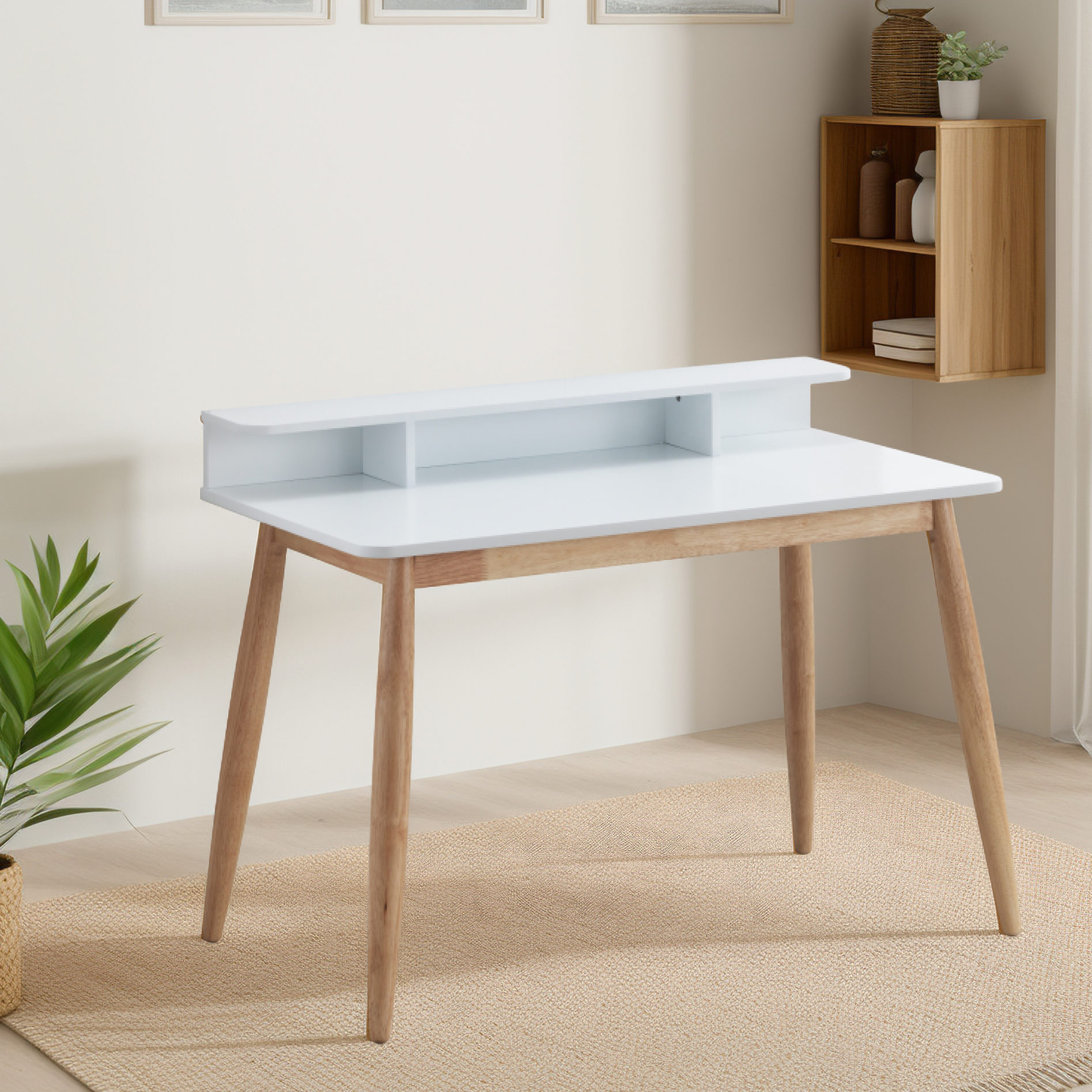 Rounded Angled Legs Desk+Three Open Shelves”-“Study Room Setup+Display ...