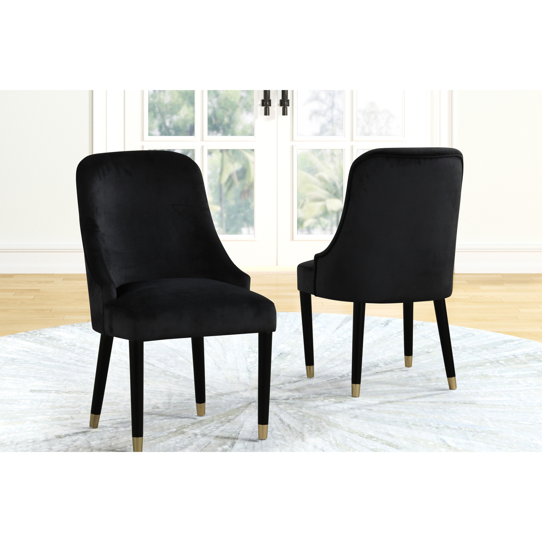 Rounded Back Dining Chairs / Solid Rubber Wood, Velvet Fabric ...