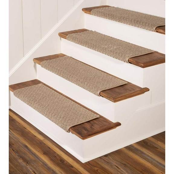 ™ Rounded Bullnose Carpet Stair Treads, Anti Slip Indoor Stair Mats for Wooden Stairs - Style: Bayside Charm, Wood Grain 27" W X 9.75" D (Set of 4)