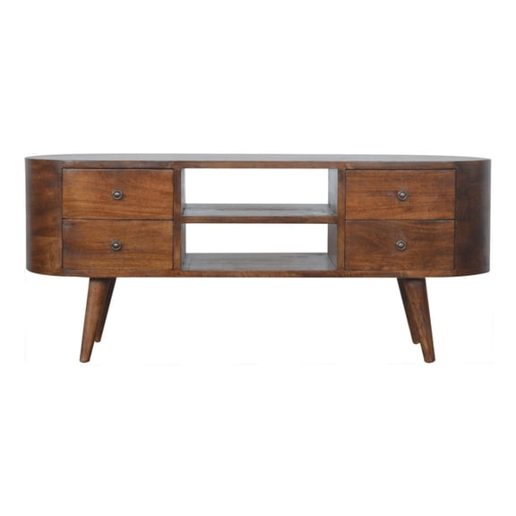 Rounded Chestnut Entertainment Furniture | Versatile for Home Decor, Inviting Ambiance | Solid Wood Material | Bring Sophistication to Living Area