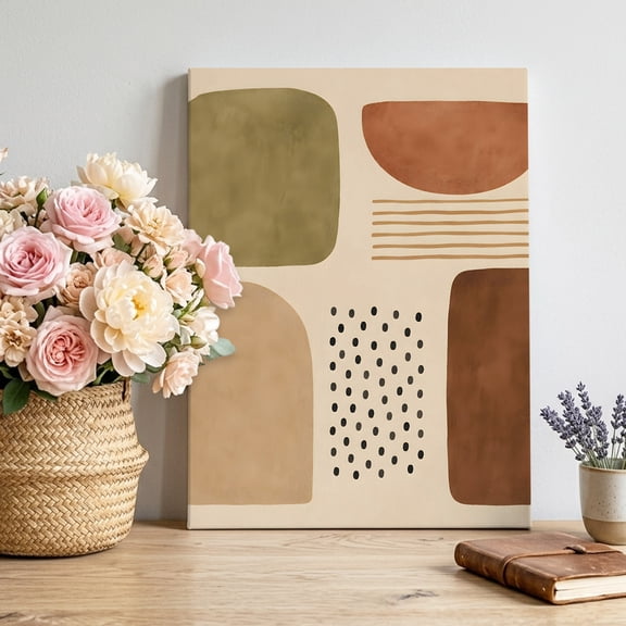 Rounded Color Blocks Canvas Wall Art, Abstract Boho Minimalist Terracotta Green Beige Pictures Wall Decor Wooden Framed Artwork Art Prints for Living Room Hallway Bedroom Office 11"x14"