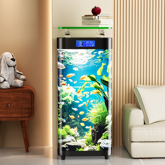 Rounded Corner Curved Cabinet Glass Fish Tank 19.7W x 15.7 x 45.3H