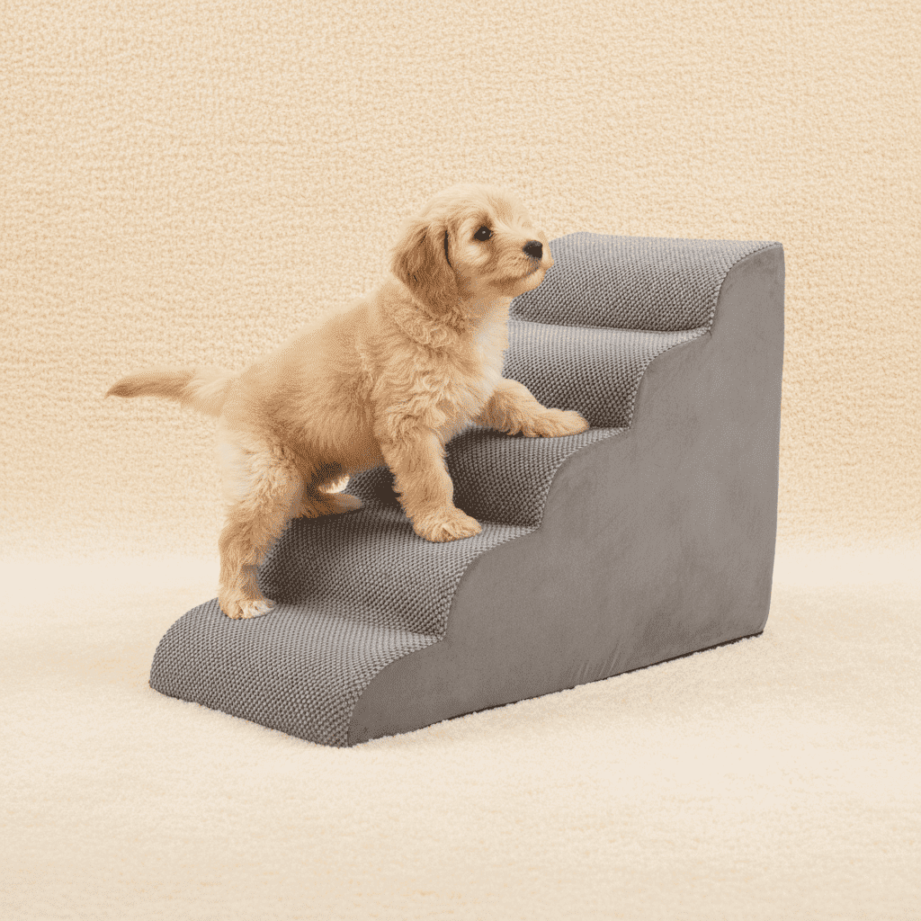 EDX 5-Step 23'' Tall Dog Stairs, Rounded-Corner Design, Non-Slip Foam Core, Easy Clean, Indoor & Outdoor Use for High Beds & Sofas