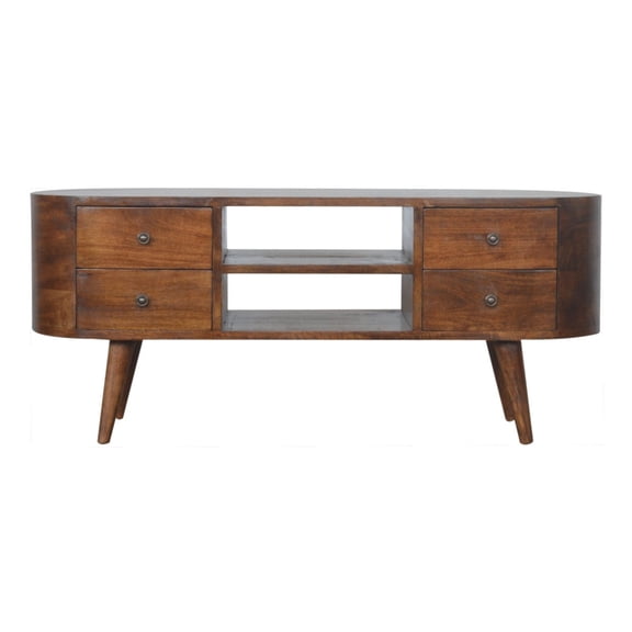 Rounded Entertainment Unit - Contemporary Aesthetic - Family Room - Adds Touch of Sophistication