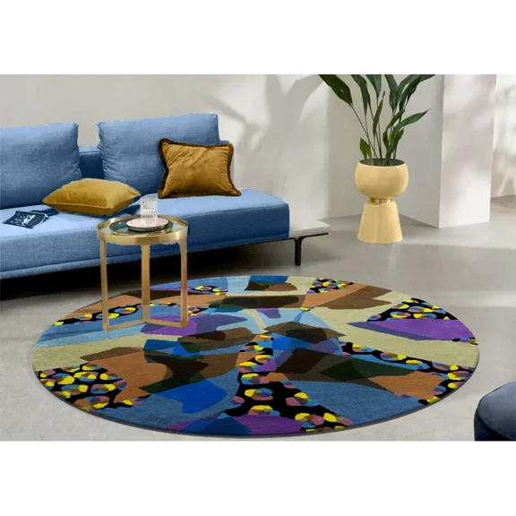 Rounded Hand-Tufted Wool Handmade Area Rug Carpet for Living Room Bedroom.